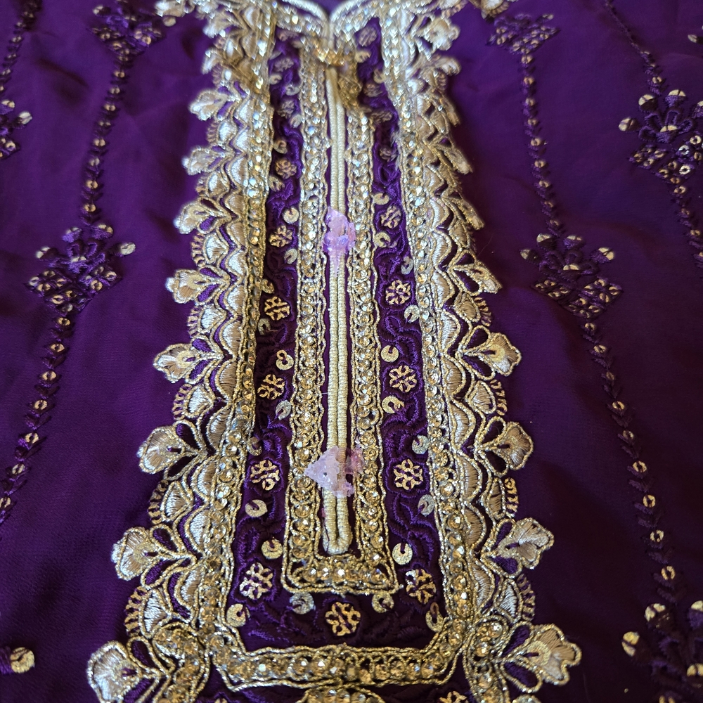 Purple Embroidered Kurta with Gold Accents - Picture 3 of 5